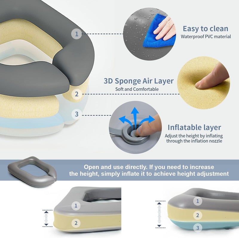 Nevife Raised Toilet Seat Cushion-Inflatable & High-Density Foam Toilet Seat Riser for Elderly,Seniors,Pregnant & Post-Surgery,Portable Commode Booster ，Easy to Clean. 220lb (14.9" x 13.46" x 2.95") - Image 4